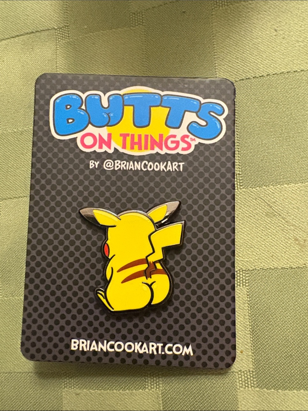 Yellow Electric Rat (Pikachu) “Butts On Things” Enamel Pin by Brian Cook Art